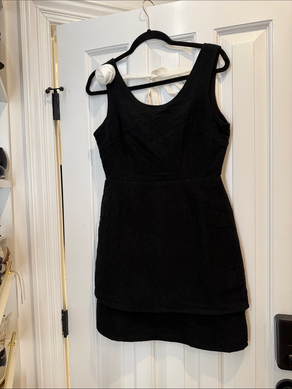 Classic Black Sleeveless Layered Dress beautiful material with flower and bow